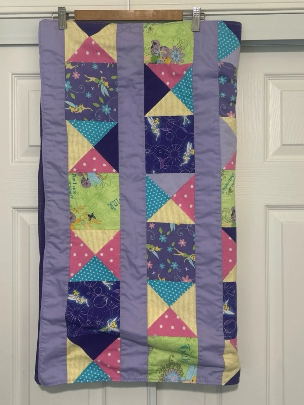 Handmade Patchwork Quilt baby blanket Throw in Purple tinker bell.